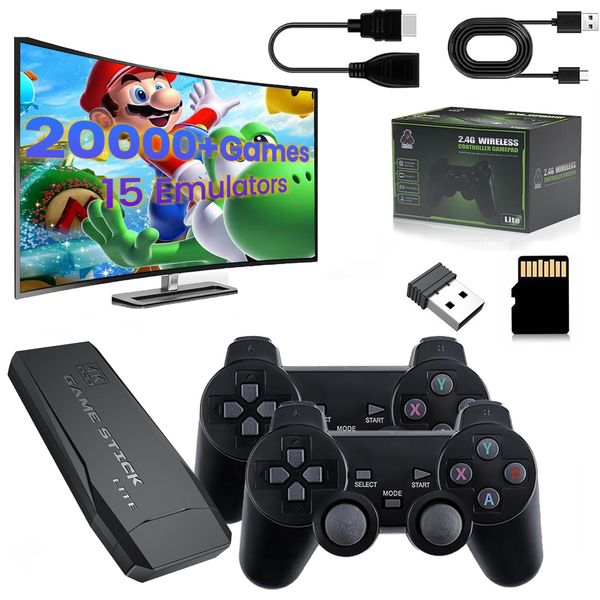 Wireless Retro Game Console Stick, Retro Game Stick 4K HDMI Output, Plug Play TV Video Gaming Stick with 20000+ Games Built-in, 2 2.4G Wireless Controllers, for Kids