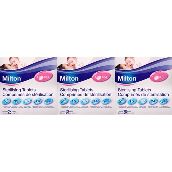 THREE PACKS of Milton Sterilising Tablets 28 Tablets