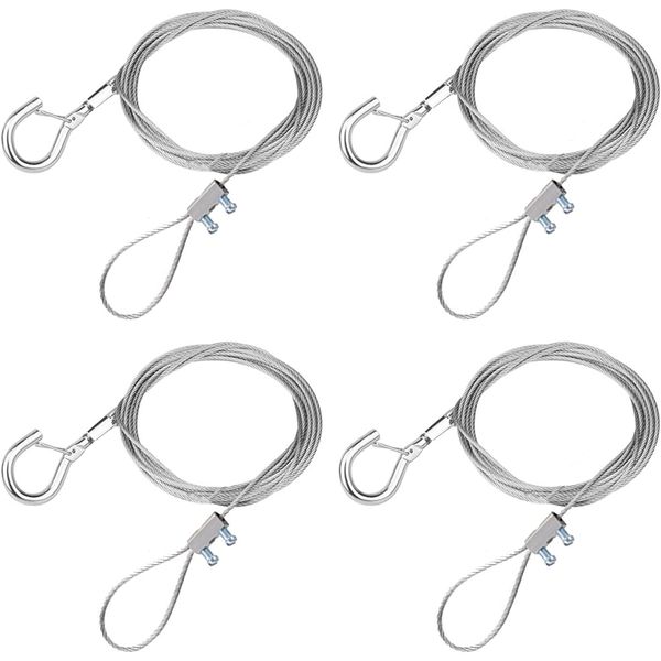 Set of 4 Fall Prevention Wire, Sling with Hooks, Adjustable Stainless Steel Wire, Picture Rail, Wire, Diameter 0.06 inch (1.5 mm), Load Capacity 44.1 lbs (20 kg), Billboard Sling, Sign Sling, Fixed Safety Wire, Silver (3.3 ft (1 m)