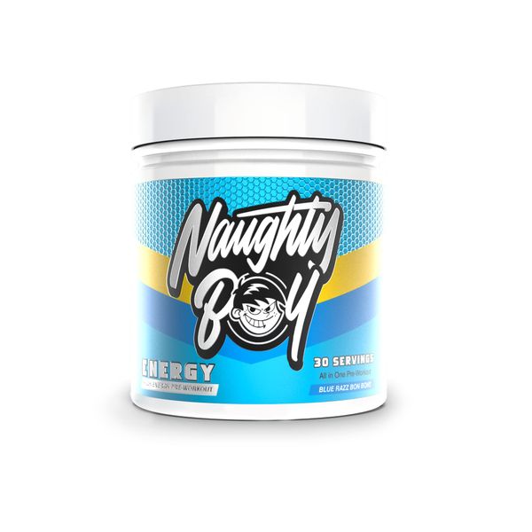 Naughty Boy High Energy Pre Workout Powder with Beta Alanine, Citrulline & Caffeine - Supplements for Men & Women Clinically dosed Energy Drink - 390g/30 Servings (Blue Razz Bon Bons)