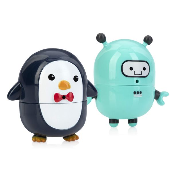 Nuby Silly Squirts Bath Toys, Easy to Clean Children's Toy, Robot and Penguin, 2 Count