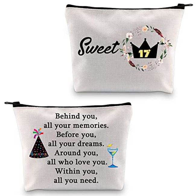 Happy Sweet 17 Makeup Bag 17th Birthday Gift 17 Year Old Girl Gifts 17th  Birthday Inspirational Gifts (Happy Sweet 17 Bag) price in Saudi Arabia,  Saudi Arabia