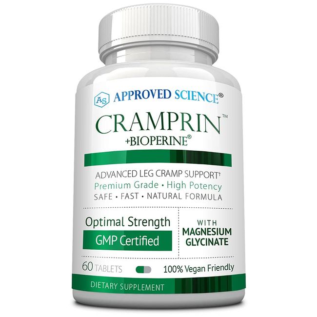 Approved Science® Cramprin - Leg Cramp Supplement - 60 Natural Tablets - Includes B-Sci™, Magnesium Glycinate, and Chamomile - 1 Month Supply