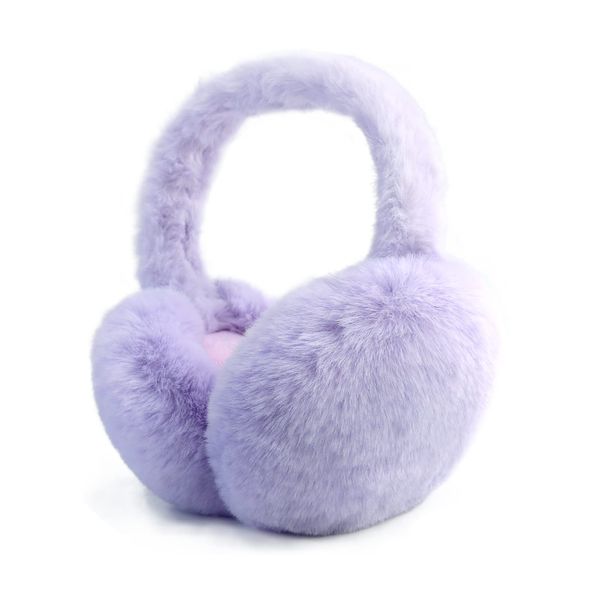 PIGBENGO Foldable Ear Muffs for Women Cold Weather Fluffy Earmuffs Winter Warm Headband Cute Slouchy Ear Warmers (Light purple)