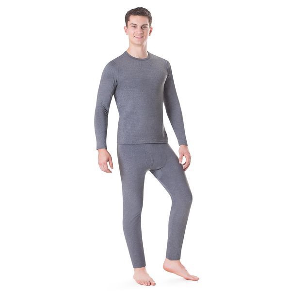 Rocky Thermal Underwear for Men (Long Johns Thermals Set) Shirt & Pants, Base Layer (Melange Charcoal Grey - Standard Weight/Medium)