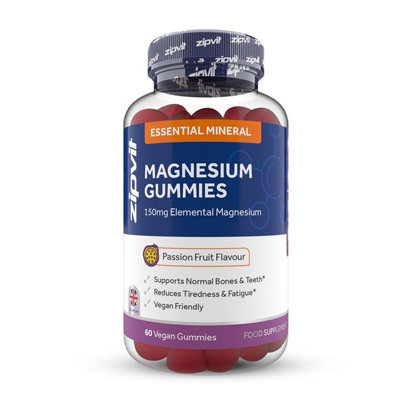 Zipvit Magnesium Citrate Gummies, 150mg Elemental Magnesium, Bone & Energy Support for Men & Women- 60 Vegan Gummies, 30-Day Supply, Passionfruit Flavour