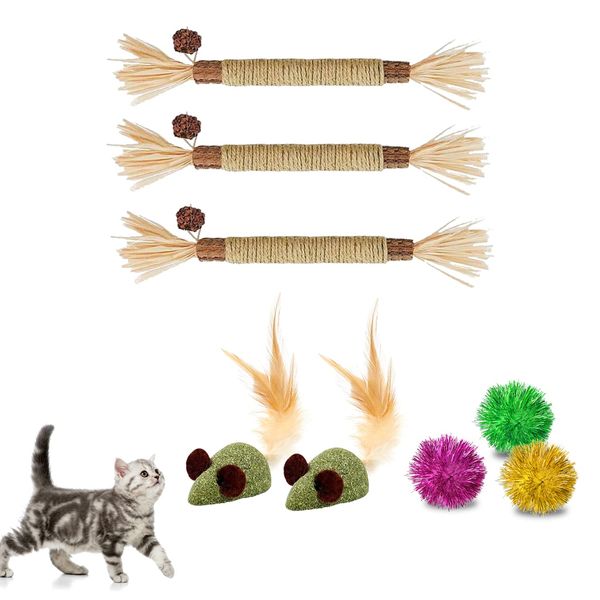 Cat toys, cat chew sticks, teething sticks, cat mint toys, feather mice, cat balls, indoor interactive and relaxing stress8pcs