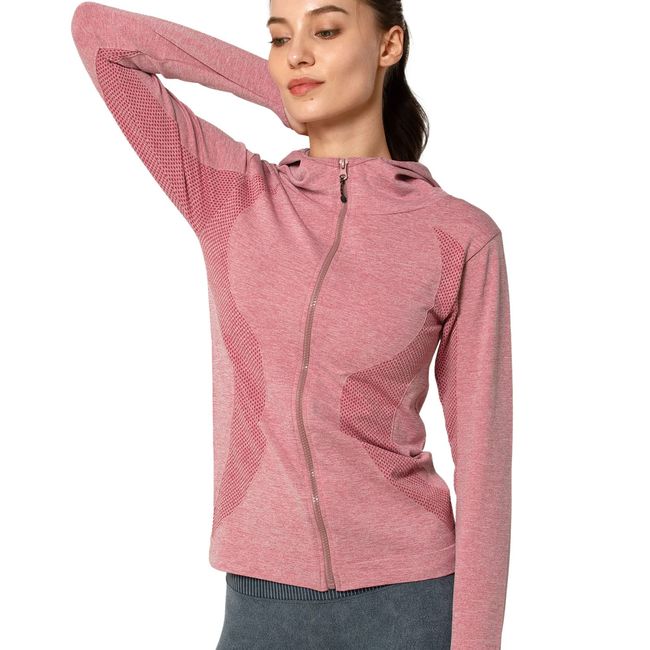 Yvette Damen Laufjacke Sportjacke Langarm Trainingsjacke Sweatjacke Für Yoga Fitness Laufen,Pink,XL