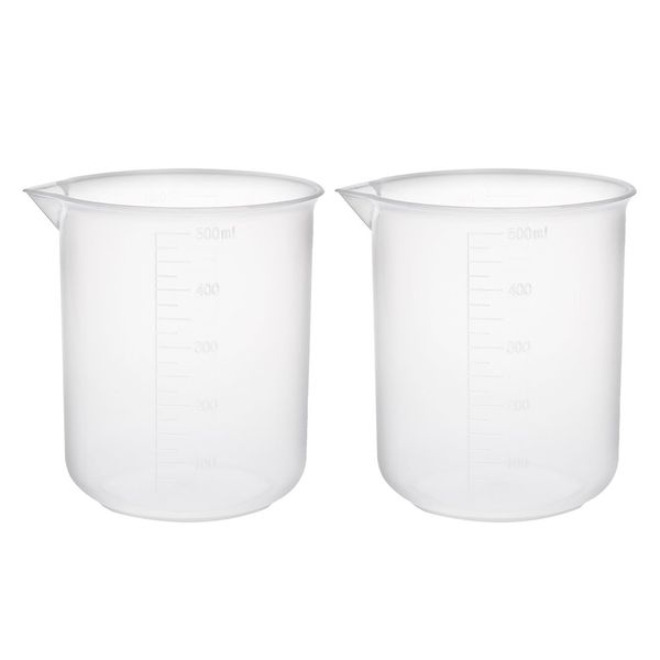 sourcingmap Measuring Cup 500ml PP Plastic Graduated Beaker Transparent for Lab Kitchen liquids 2pcs