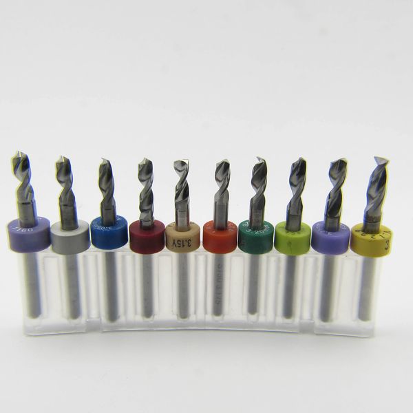 Ten Size Solid Carbide Drill Bit Set 2.95mm - 3.30mm .116" - .130" 1/8" Shanks