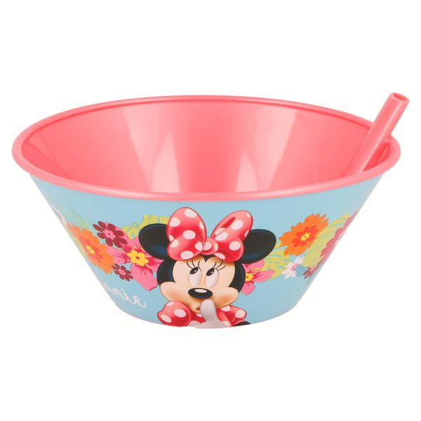Stor Bowl with Straw, 500 ml Minnie Bloom