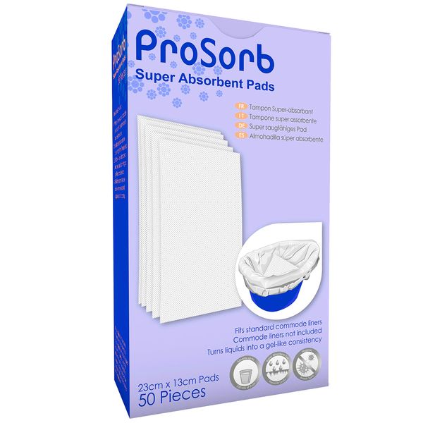 Pack of 50 Prosorb Super Absorbent Pads for Bedside Commode Liners