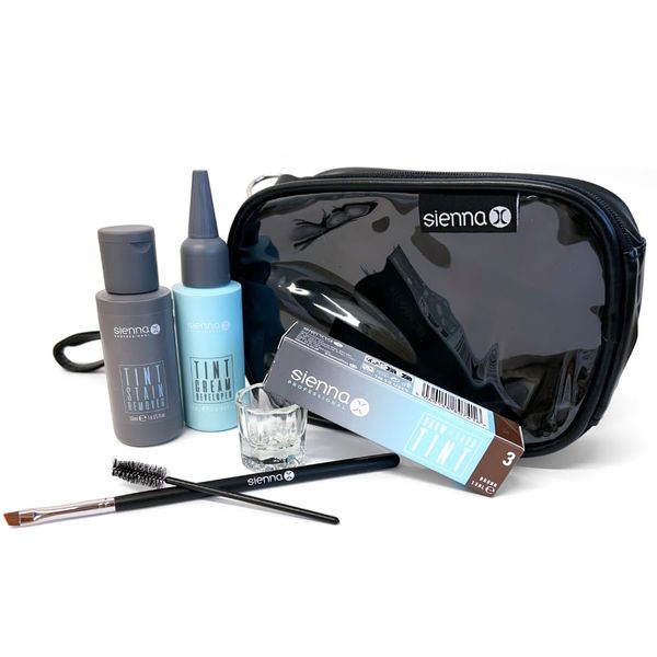 Sienna X Brow Professional Tinting Kit Eyebrow Dye Full Size Set - 15ml Tint, 50ml Tint Developer, Glass Dappen Dish, Applicator Brush, Mascara Wand, Cosmetic Bag (Brown)