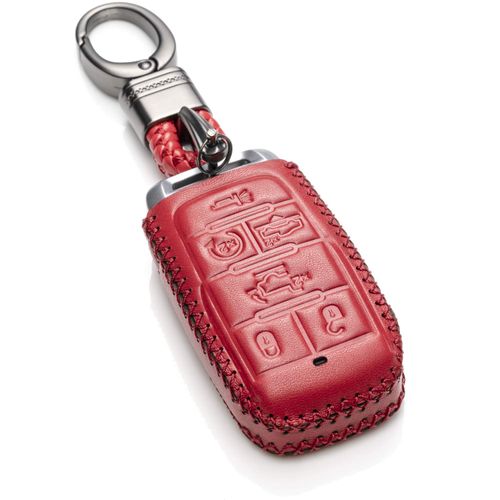 Vitodeco Genuine Leather Smart Key Fob Case Cover Protector Compatible with RAM 1500, RAM 2500, RAM 3500 2019 - 2024 (6-Button, Red)