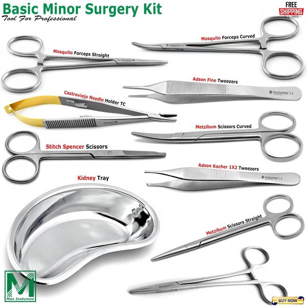 Set of 10 Pieces Basic Minor Surgery Kit Steel Box Surgical Instruments