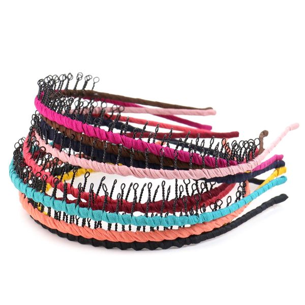 Framendino, 10 Pack Ribbon Wrapped Metal Headbands with Teeth Comb Hair Hoop Hairband for Women Girls