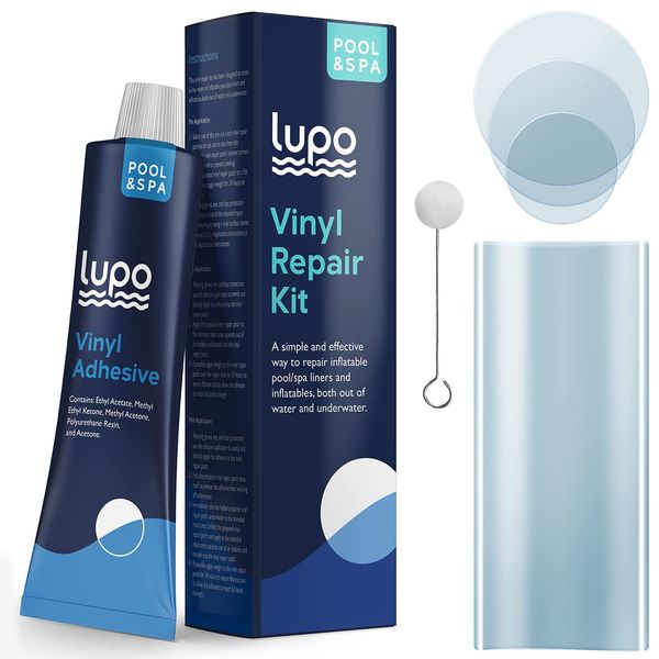 Lupo 60ml Vinyl Repair Kit for Hot Tubs, Inflatable Spas and Above Ground Swimming Pools & Inflatables (Repair Patches, Glue and Application Tool)