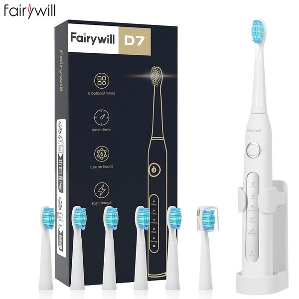 Fairywill Sonic Electric Toothbrush USB Rechargeable 6 Brush Heads 5 Modes Timer