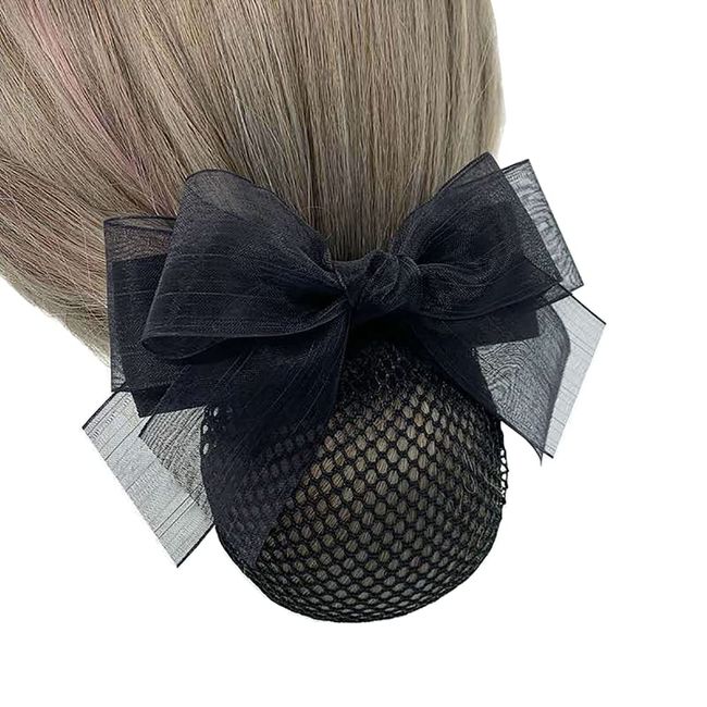 UUYYEO Hair Snood Net Barrette Mesh Clip Hairnet Bun Cover Bow Headdress Hair Accessories for Lady Women Black