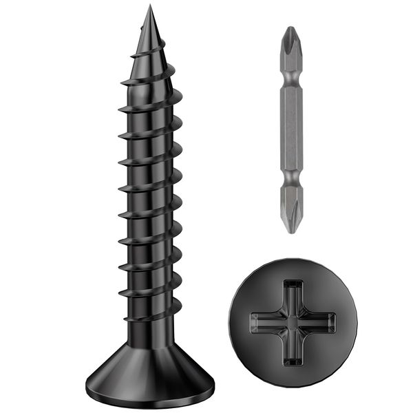 Wensilon (400Pcs) #6x1 Black Wood Screw Quick Metal Self Tapping Flat Head
