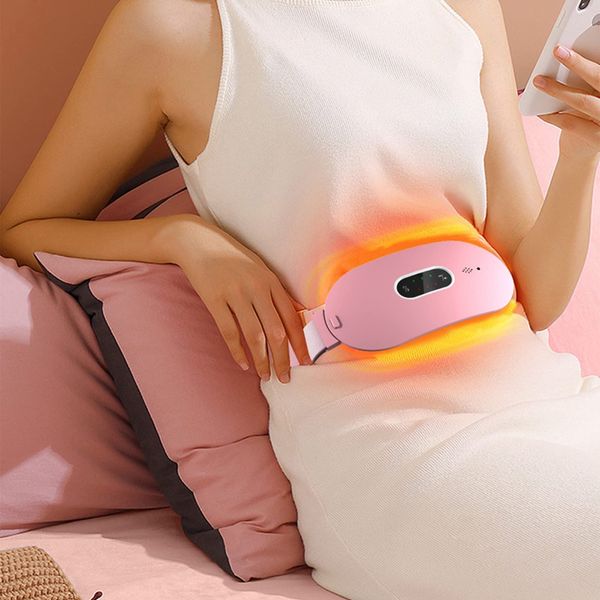 Menstrual Heating Pad Women Warm Uterine Belt Device for Menstrual Period Cramps Pain Relief Cordless Heating Pad for Cramps with 4 Heat Levels and 4 Massage Modes, USB Charging Warming Waist Belt