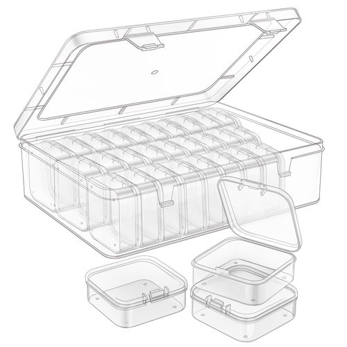 Mathtoxyz Bead Organizer Box, 31Pcs Small Bead Organizers and Storage Plastic Cases Mini Clear Bead Storage Containers Boxes with Hinged Lid and Rectangle for Bracelet Making DIY Jewelry Craft Nail