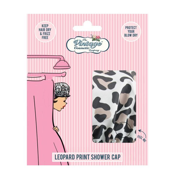 The Vintage Cosmetic Company Leopard Print Shower Cap, Lightweight and Elasticated Waterproof Cap, Keeps Hair Dry and Frizz Free, Reusable Shower Cap for Women, Leopard Print Design