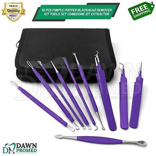 10 Pcs Pimple Popper Blackhead Remover Kit Tools Set Comedone Zit Extractor