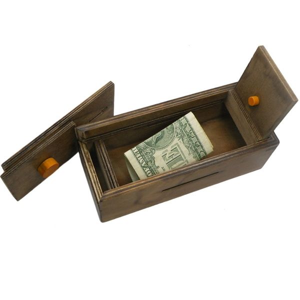 Puzzle Box Enigma Secret Explorer - Money and Gift Card Holder in a Wooden Magic Trick Lock with Hidden Compartment Piggy Bank Brain Teaser Game