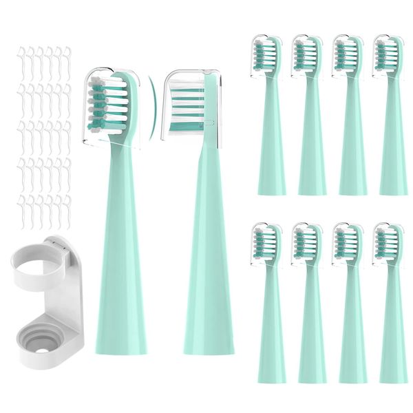 10PCS Toothbrush Replacement Head Compatible with Vekkia Kids Electric Toothbrush + [30PCS Floss Toothpick + 1 Free Universal Holder] Soft and Comfortable for Children's Teeth and Gums (Cyan)
