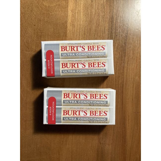 Burt's Bees Ultra Conditioning Moisturizing Lip Balm, 0.15 oz (2 Pack, 4 Sticks)