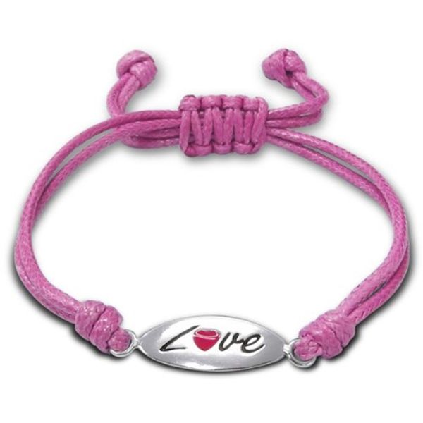 Adjustable Pink String Bracelet with Sterling Silver Love Charm
