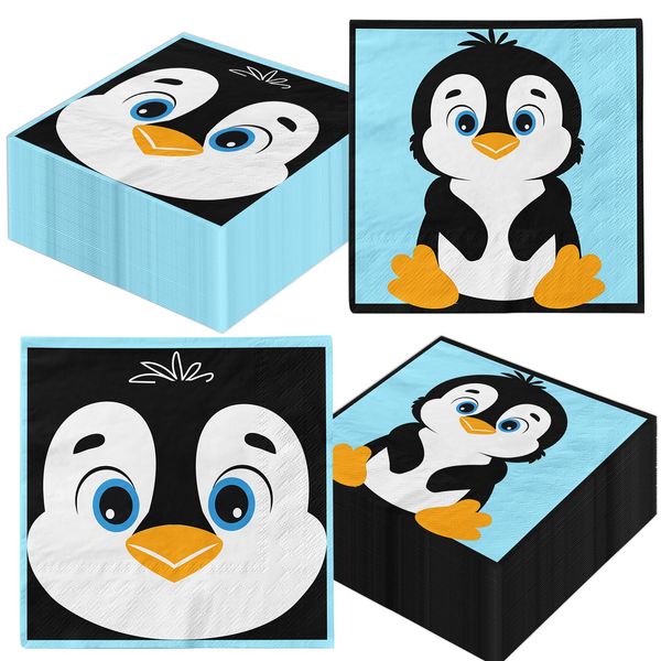 Penguin Birthday Decorations Napkins,Penguin Party Supplies 40pcs Paper Penguin Party Napkins for Winter Theme Penguin Party Decorations