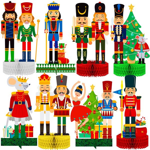 CANDY CHEF Nutcracker Honeycomb Centerpieces 11Pcs Nutcrackers Christmas Party Table Centerpieces King and Soldier Decoration Nutcrackers Table Centerpieces for Holiday Party Supplies