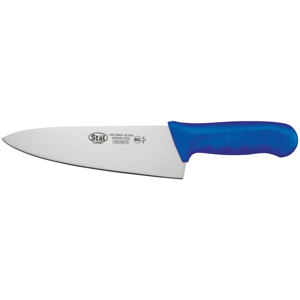 Winco KWP-80U Stäl Stamped Cutlery Chef's Knife 8" Stainless Steel Blade, Blue Plastic Handle