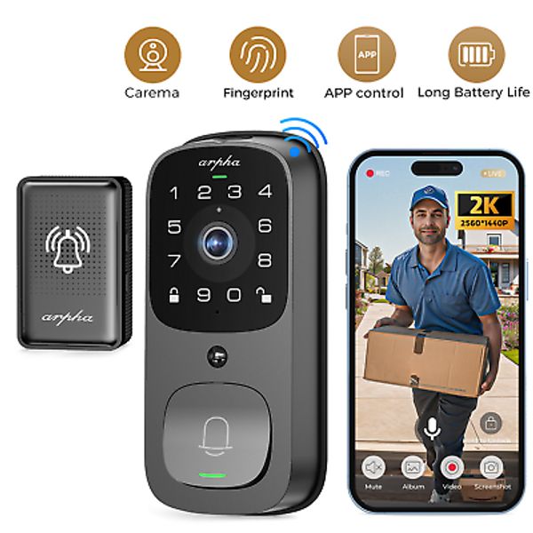 ARPHA Smart Door Lock＆Wi-Fi Video Camera+Doorbell+Fingerprint Keyless Door Lock