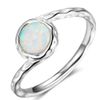 JUDE 92 Sterling Silver Hammered Created Opal Wave Solitaire Wedding Engagement Ring (U)