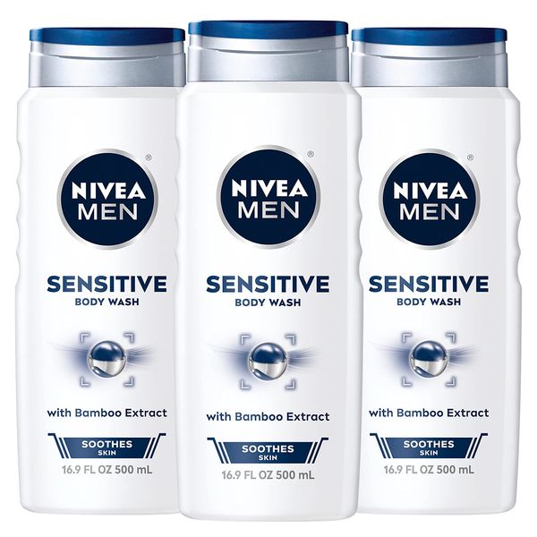 Nivea Men Sensitive Body Wash with Bamboo Extract, 3 Pack of 16.9 Fl Oz Bottles