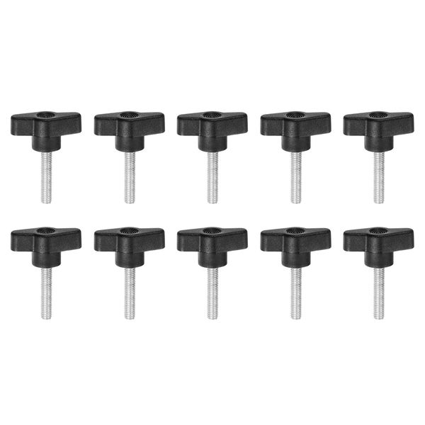 sourcing map 10pcs Wing Knobs M6 x 30mm Male Thread Plastic Tee Stud Knobs T Threaded Handles Hand Clamping Tightening Thumb Screws Thumbscrew, Black
