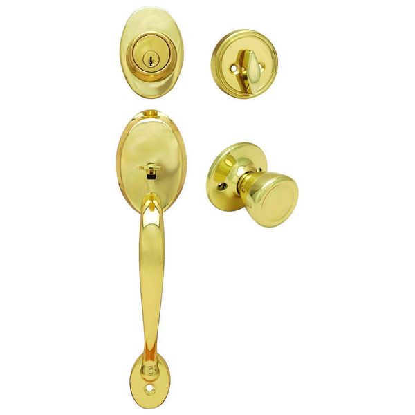 Designers Impressions Polished Brass Entry Handleset with Salem Door Knob