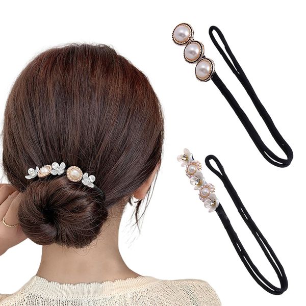 EYVRPAU 2 Stück Magischer Haarknoten,Perle Blumen Haar Dutt Maker,Damen Donut Hair Bun Maker,Magischer Haarknotenmacher für Damen,Haarknoten Former Set für Kinder Mädchen Frauen