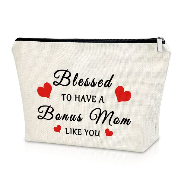 Mothers Day Gifts for Bonus Mom from Daughter Stepmom Makeup Bag Mother in Law Gifts Appreciation Gift for Step Mother Cosmetic Bag Wedding Gifts Christmas Birthday Gifts Cosmetic Travel Pouch