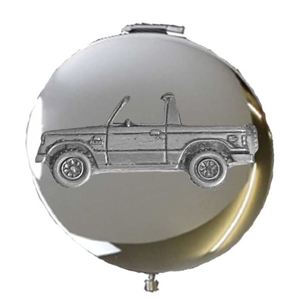 refA33 Mits Pajero Shogun 3D Pewter Effect Car Vehicle on a Round Shape Compact Mirror