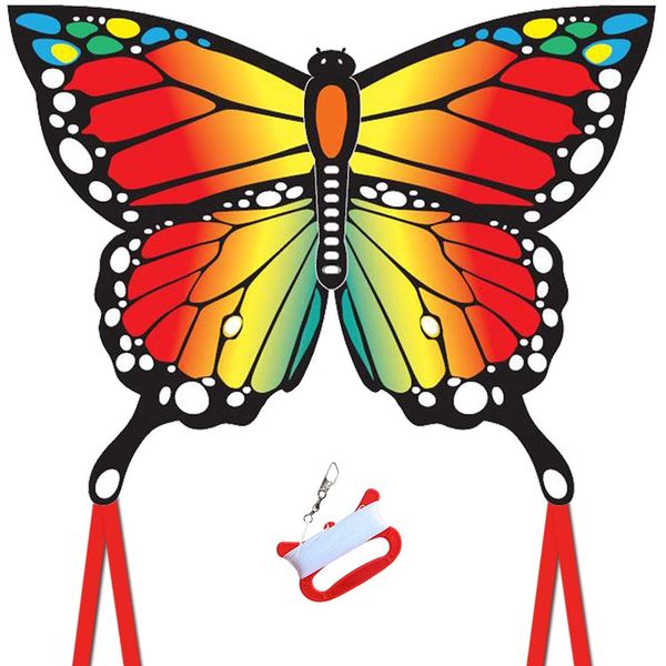 Huge Butterfly Kite for Kids and Audlts,120x95cm with Long Tails, Easy to Assemble and Fly, Easy-Grip Handle with 200’ String and Swivel, Awesome Beach and Outdoor Toys for Family