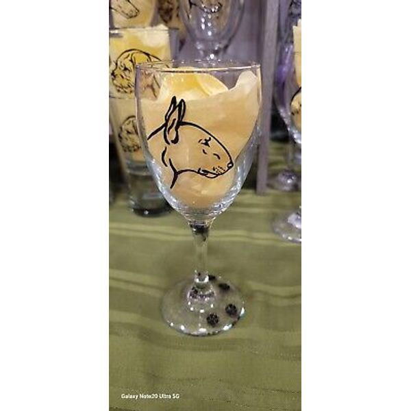 Bull Terrier Spuds Pet Face Portrait Paw Print Painted Black Wine Glass