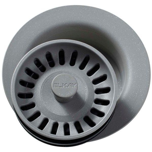 Elkay LKQD35GS Polymer Disposer Flange with Removable Basket Strainer and Rubber Stopper, Greystone