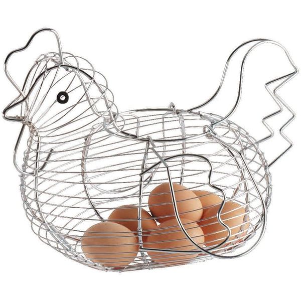 Pkge Chicken Shaped Wire Egg Storage Basket Holder Rack, Table Top Snacks Organizer Kitchen Gadget- Chrome Plated Store 24 Eggs, Easy to Store (Pack of 1)