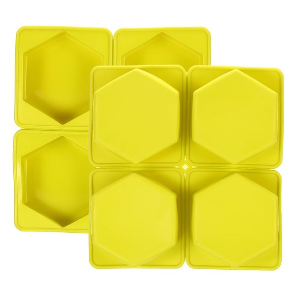 PATIKIL 4 Compartments Silicone Soap Mold, 2 Pack Hexagon Silicone Mold for Handmade Soap Lotion Bars, Bath Soap, Cake, Chocolate, Candles, Ice Cube Mold, Yellow