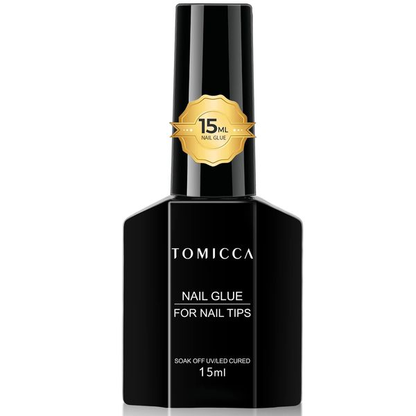 TOMICCA Nail Glue Nail Tip Adhesive 15ml 4-IN-1 Nail Tip Glue & Base Coat & Reinforced Gel & Slip Solution Gel Nail Sheer