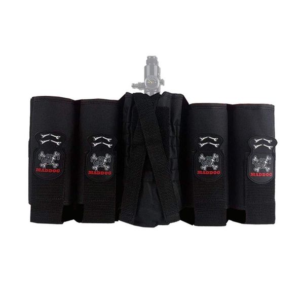 Maddog 4+1 Vertical Paintball Harness Pod Pack | Paintball Pod Holder Belt with Pouch for up to 88ci. Paintball Tank Bottle | Remote Coil Compatible